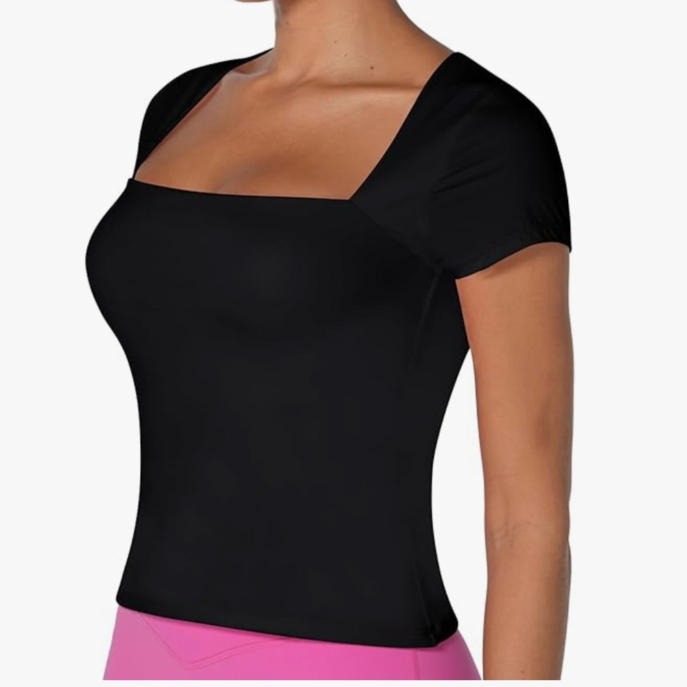 Square Neck Crop Top Black Soft Stretch SKIMS-Inspired Fits Medium (Tag L) NWOT